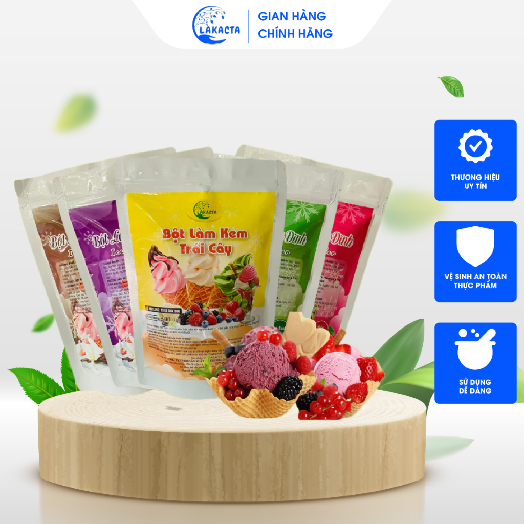Bột làm kem tươi gia đình LAKACTA bột làm kem trái cây đủ vị tự làm kem tại nhà không cần máy dễ làm
