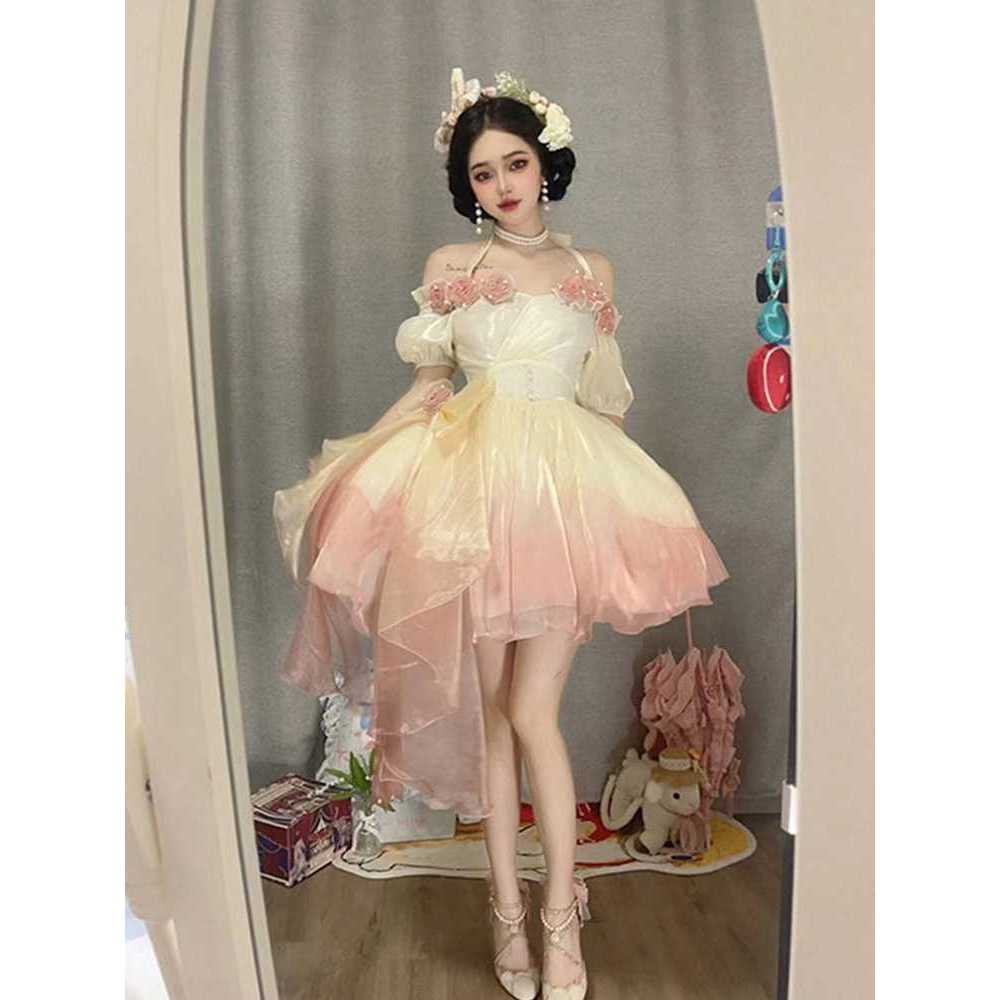 [CÓ SẴN]Đầm công chúa lolita brand Miêu Quả Sâm bản ngắn loại có nơ ảnh thật (hàng pass đã qua sử dụ