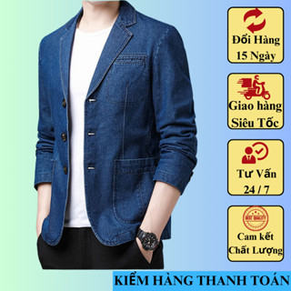 Áo Khoác Jean Nam Cao Cấp Dày Dặn Cổ Vest Lịch Lãm Sang Trọng Phù Hợp Công Sở Đi Dự Tiệc N54