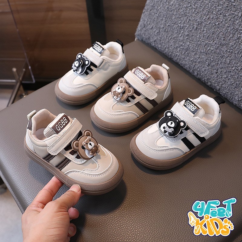 MS291 Giày tập đi giày bé trai bé gái từ 1-5 Tuổi hoạ tiết Gấu với đế mềm êm chất da PU cao cấp 3 màu cho bé