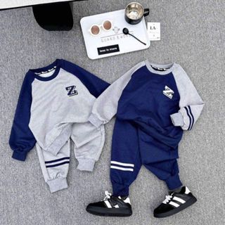  Bộ quần áo bé trai - Bộ thu đông logo chữ Z chất nỉ 2 da - Set Áo phông dài tay và quần dài jogger cho bé từ 10-21 kg 