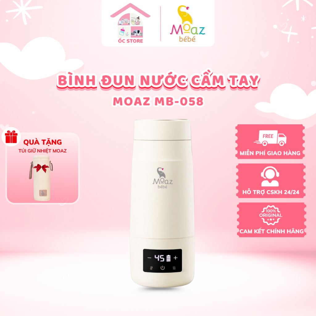 Bình đun nước hâm nước pha sữa di động Moaz bebe MB058 giữ nhiệt bảo hành chính hãng
