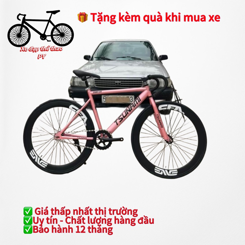 Xe Đạp Thể Thao Tsunami Fixed Gear& Single Màu Hồng Đồng, Vành Đen 4 Phân, Dành cho Chiều Cao Từ 1m5