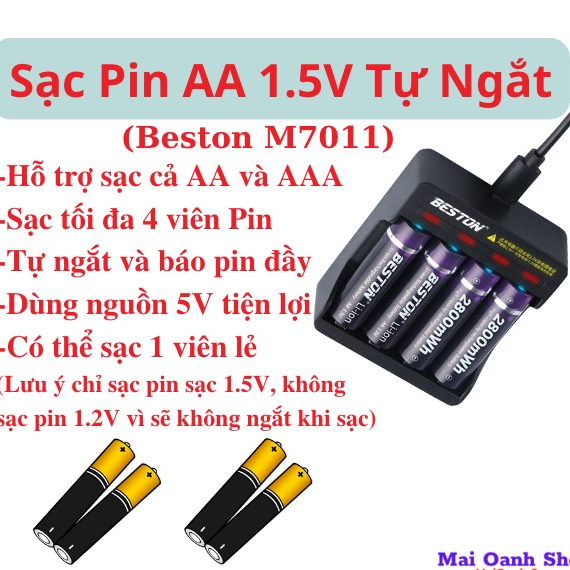 Bộ sạc,  pin sạc 1.5v,  4 khe cho pin AA 1.5V tự ngắt - Beston M7011