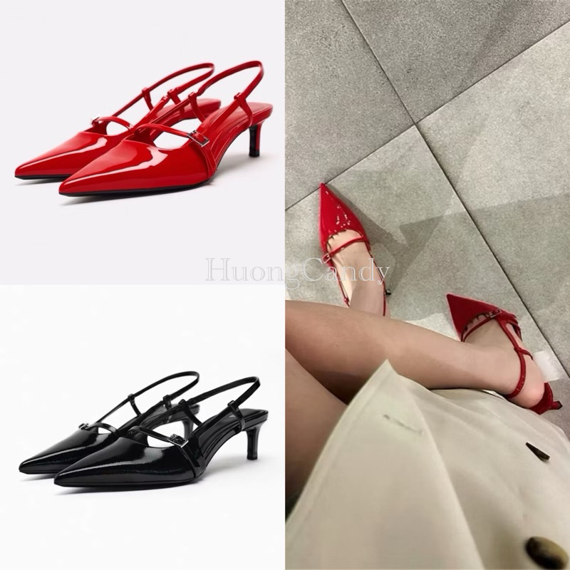 Giày sandal ZR mũi nhọn Dây ngang phối khoá( sẵn)(chân dày nên tăng sz)