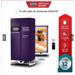 Tủ sấy quần áo sunhouse shd2707 sấy 20kg - Khử khuẩn - Sấy khô - Hàng chính hãng bảo hành 12 tháng