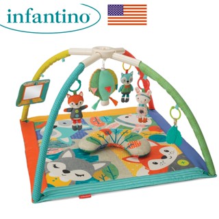 Thảm nằm chơi, thảm vận động cho bé Infantino USA Deluxe Twist & Fold 4in1, gấp gọn kèm GỐI đỡ ngực có nhạc dây cót