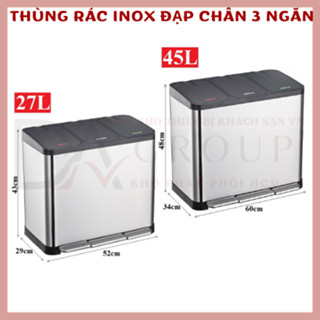 [HỎA TỐC HCM] THÙNG RÁC INOX ĐẠP CHÂN 3 NGĂN PHỦ NANO CAO CẤP