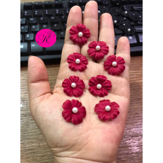 Hoa cánh lụa nhí size 2,5cm đính cườm ngọc dùng trang trí áo váy thời trang ( gói 20 hoa)