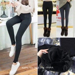 QUẦN NỈ LÓT LÔNG nữ mùa đông co giãn có túi bo chun Hàn Quốc dáng quần legging giữa nhiệt loại nỉ cạp cao dày dặn