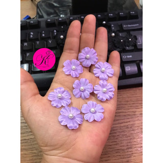 Hoa cánh lụa nhí size 2,5cm đính cườm ngọc dùng trang trí áo váy thời trang ( gói 20 hoa)