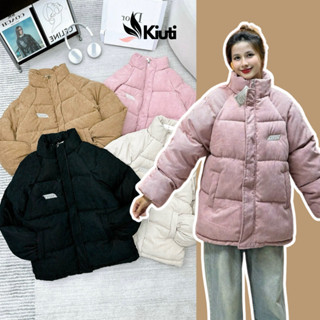 Áo Phao Béo Nam Nữ form rộng Thêu Logo Vải Nhung Tăm KIUTI áo khoác unisex đẹp trần bông ấm mẫu mới