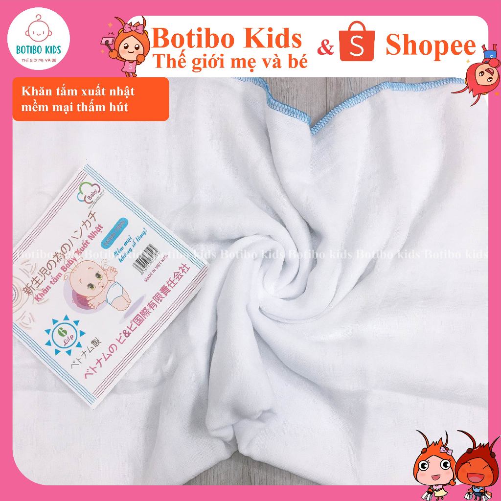 Khăn tắm sơ sinh cho bé xô trắng xuất Nhật 4 lớp / 6 lớp siêu thấm BOTIBO KIDS