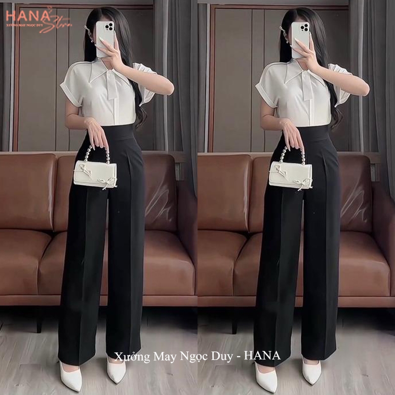 Quần tây ống rộng đi học làm công sở khóa sườn hông nữ cạp lưng cao dáng quần vải ống rộng nữ suông dài dày đen học sinh