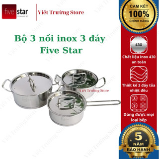 Bộ nồi quánh 3 đáy inox 430 Fivestar FSB3021 nắp inox (1 quánh 16cm x 1 nồi 18cm x 1 nồi 20cm )