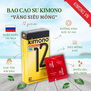 Bao cao su Kimono siêu mỏng 0.02 màu vàng Gold chứa vitamin B cấp ẩm bôi trơn, Hộp 3&12 bcs