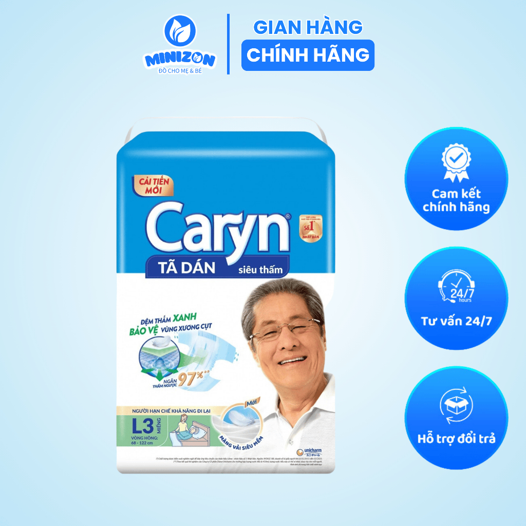 Bỉm - Tã Dán Caryn Cho Người Già Và Mẹ Sau Sinh Size L (Bịch 3 Miếng)