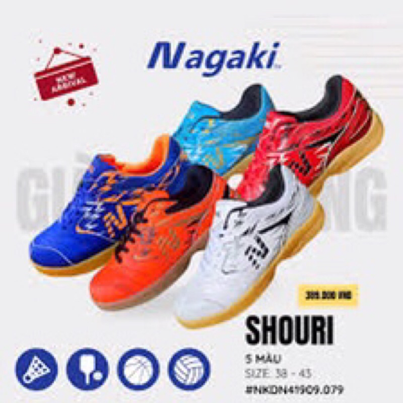 (tặng bó gối )Giày cầu lông /pickleball  cày sân bê tông Nagaki Shouri- đẹp, bền, ôm chân