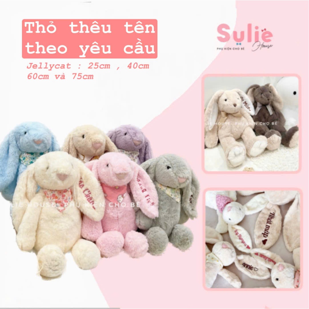 [Đủ Size] Thỏ Bông Tai Dài Thêu Tên Theo Yêu Cầu, Gấu Bông Quà Tặng Bé Sinh Nhật, Đầy Tháng
