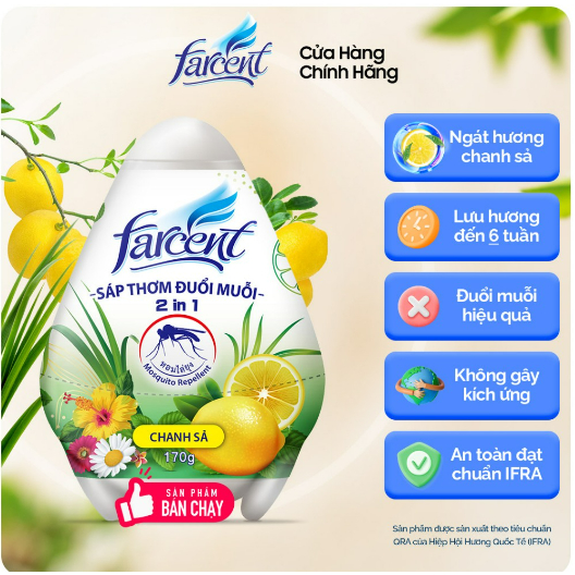 Sáp thơm đuổi muỗi Farcent hương sả chanh 170g
