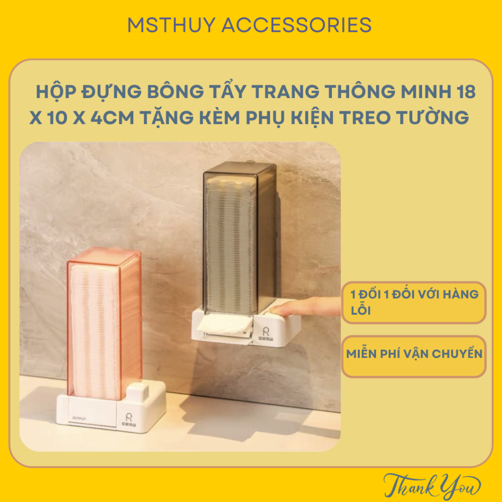 Hộp Đựng Bông Tẩy Trang Thông Minh 18 X 10 X 4Cm Tặng Kèm Phụ Kiện Treo Tường