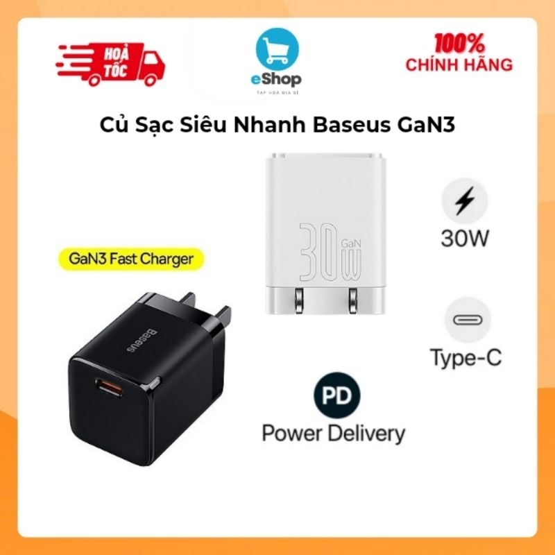 Củ Sạc Siêu Nhanh Type C 30W Baseus GaN3 Fast Charger