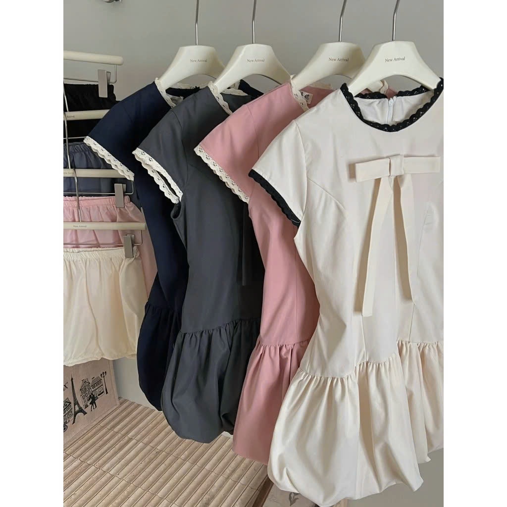 Váy Dáng Bí - Đầm Dáng Bí Phồng Đính Nơ Phối Ren Có Dây Buộc Eo Kèm Quần Bảo Hộ Rời | BigBuy360 - bigbuy360.vn