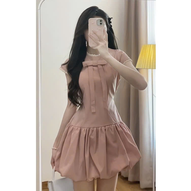 Váy Dáng Bí - Đầm Dáng Bí Phồng Đính Nơ Phối Ren Có Dây Buộc Eo Kèm Quần Bảo Hộ Rời | BigBuy360 - bigbuy360.vn