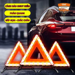 Biển tam giác phản quang cảnh báo nguy hiểm dừng đỗ xe cho xe ô tô. (phản quang, gấp gọn, chắc chắn)