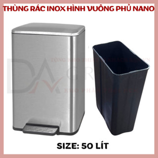 [HỎA TỐC HCM] THÙNG RÁC INOX PHỦ NANO ĐẠP CHÂN HÌNH VUÔNG CAO CẤP 50L