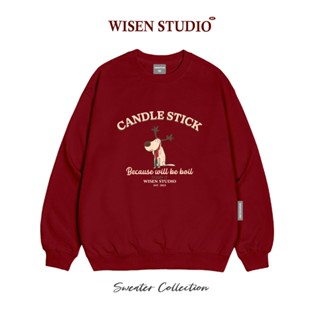 Áo sweater local brand WISEN nỉ bông dày form rộng oversize unisex mẫu Candle Stick màu ĐỎ ĐÔ