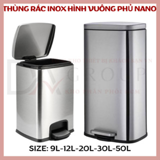 [HỎA TỐC HCM] THÙNG RÁC INOX PHỦ NANO ĐẠP CHÂN HÌNH VUÔNG CAO CẤP 9L,12L,20L,30L