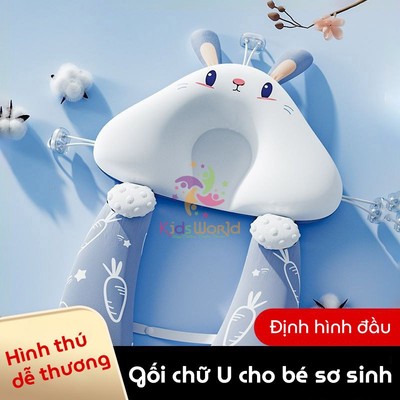 Gối chữ U hình thú KidAndMom đa năng chống giật mình, chống bẹp đầu có dây rút điều chỉnh 3 đầu giúp bé sơ sinh ngủ ngon