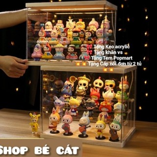 Tủ Hộp Gỗ Phối Mica Tích Hợp Đèn LED USB Kết Nối Nhiều Tủ Bảo Quản, Trưng Bày Popmart, Charm, Nước Hoa