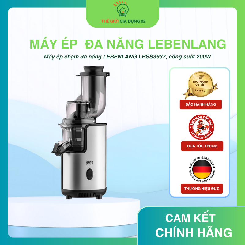 Máy ép chậm đa năng LEBENLANG LBSS3937, công suất 200W, nhỏ gọn tiện lợi, ép kiệt bã (bảo hành 2 năm – hàng chính hãng)