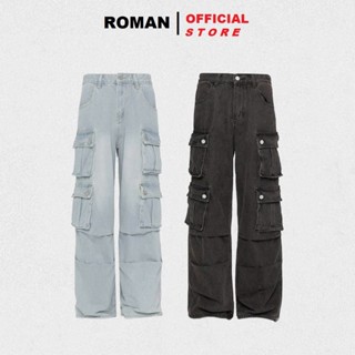 Quần jean túi hộp nam nữ cargo pant ống suông rộng chất bò cao cấp ROMAN QJ07