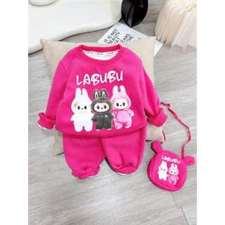 Bộ nỉ bé gái in hình Labubu 3 màu xinh xắn đáng yêu