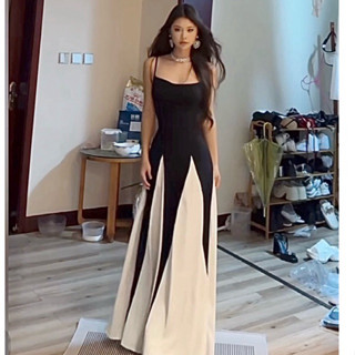 Đầm Dài Maxi Hai Dây Có mút Ngực Dáng Xòe Thiết Kế Tương Phản Dự Tiệc Đi Chơi Nhẹ Nhàng Sang Trọng  - XT.Fashion
