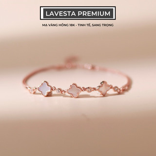  Lắc tay bạc nữ mạ vàng hồng 18K LAVESTA LAV091 Fancy thiết kế mặt cỏ 4 lá ngập tràn may mắn và hạnh phúc 