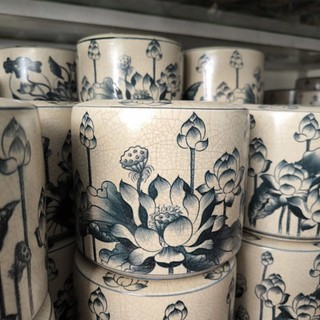 Bát hương Men Rạn Đen trơn Hoa Sen