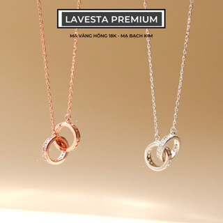 Dây chuyền bạc nữ mạ vàng hồng 18K và mạ bạch kim LAVESTA LAV064 Lucy mặt tròn lồng nhau đính đá lấp lánh, sang chảnh