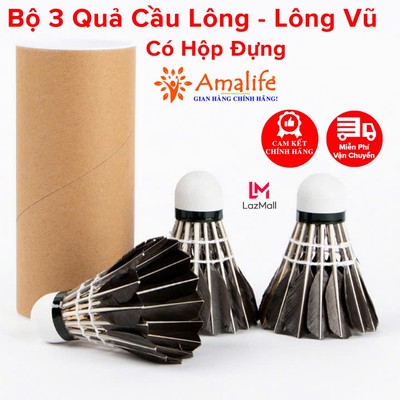 Bộ 3 Quả Cầu Lông Lông Vũ Tự Nhiên Nhẹ, Bền, Đẹp, Chắc Chắn Có Hộp Đựng Quả Cầu Lông Chính Hãng Amalife