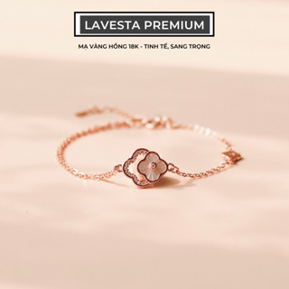 Lắc tay bạc nữ mạ vàng hồng 18K cao cấp LAVESTA LAV061 cỏ 4 lá đôi thiết kế mới sang chảnh, thời thượng Dorothy