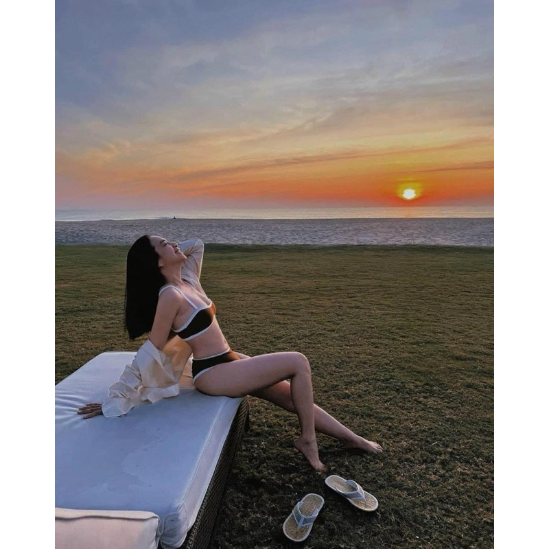 Bikini 2 Mảnh L&L BIKINI Đen Viền Trắng Tôn Dáng Chất Thun Ý Cao Cấp Freesize 45-55kg - L06 | BigBuy360 - bigbuy360.vn