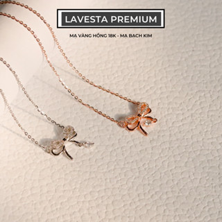 Dây chuyền bạc nữ mạ vàng hồng 18K và mạ bạch kim LAVESTA LAV048 thiết kế nơ đính đá lấp lánh Tiny bow