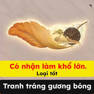  Tranh treo tường lông vũ LUXDECOR tráng gương có đồng hồ tranh decor nhà cửa cửa hàng 
