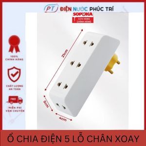 Ổ chia điện 5 lỗ SOPOKA P25-P25X 2200W thiết kế xoay 90 độ xử lý mọi góc hẹp