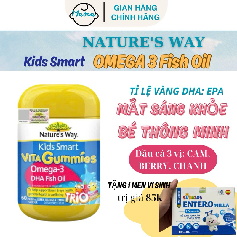 Kẹo dẻo Nature's Way Kids Smart Vita Gummies Omega Fish Oil 60 viên tăng cường trí thông minh-Nature