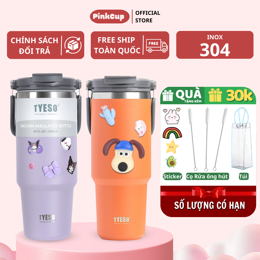Ly Giữ Nhiệt Khắc Tên Tyesoo,Bình Nước Giữ Nhiệt Nóng Lạnh 24H PINKCUP Không Đổ Mồ Hôi,tặng Sticker,cọ rửa,túi đựng PC20