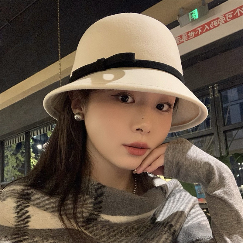 Mũ dạ ép dáng cụp siêu xinh đính nơ thời trang (SẴN HÀNG) vòng đầu 58cm đổ xuống